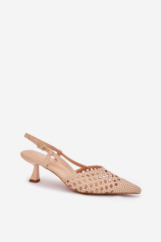 Smailus pirštas atviras kulnas Stilettos Beige Umirana 2