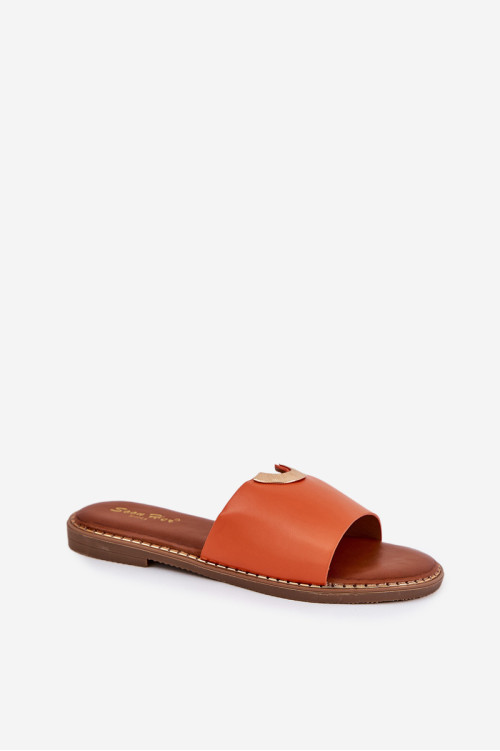 Moteriškos „Flip-Flops“ ekologiškos odos su dekoratyvinėmis detalėmis, oranžinės spalvos „Mevith“.