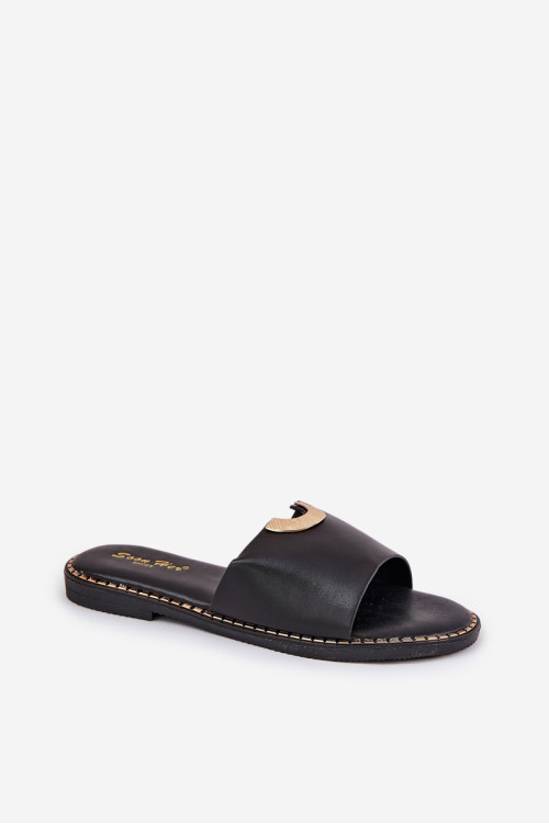 Moteriškos „Flip-Flops“ ekologiškos odos su dekoratyvinėmis detalėmis juodas „Mevith“.