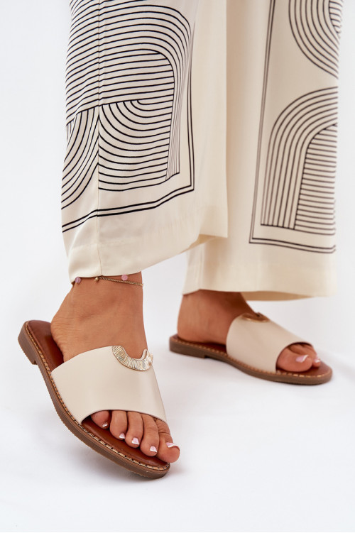 Moteriškos „Flip-Flops“ ekologiškos odos su dekoratyvinėmis detalėmis smėlio spalvos „Mevith“.