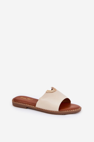 Moteriškos „Flip-Flops“ ekologiškos odos su dekoratyvinėmis detalėmis smėlio spalvos „Mevith“. 2