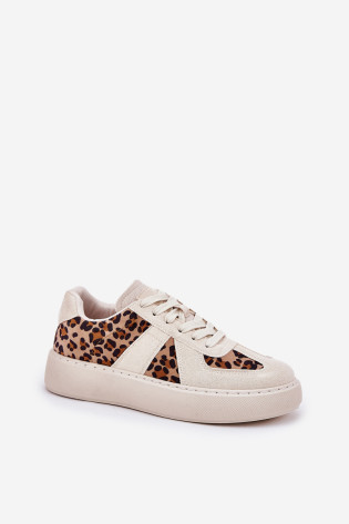 Moteriški sportbačiai su leopardu ant platformos Beige Nativira