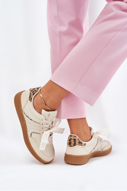 Žemi moteriški sportbačiai su nėriniais Leopard Beige Zielle