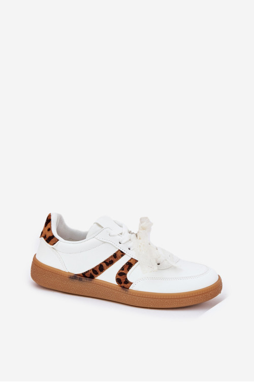 Žemi moteriški sportbačiai su nėriniais Leopard White Zielle