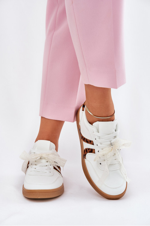 Žemi moteriški sportbačiai su nėriniais Leopard White Zielle