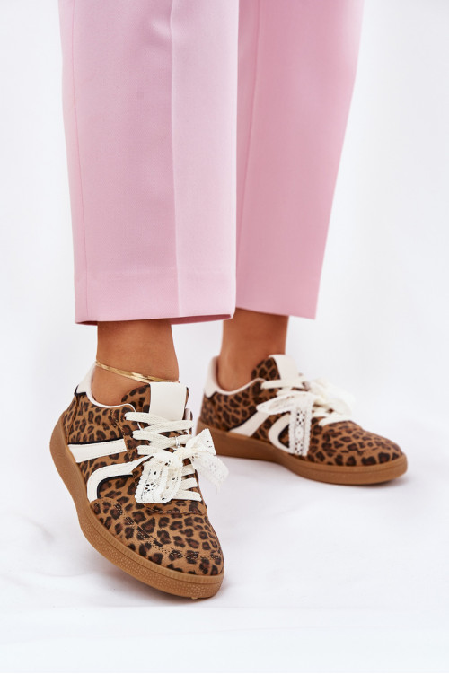 Žemi moteriški sportbačiai su nėriniais Leopard Brown Ziell