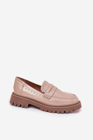 Moteriški lakinės odos mokasinai su dekoracija Beige Nallae 2