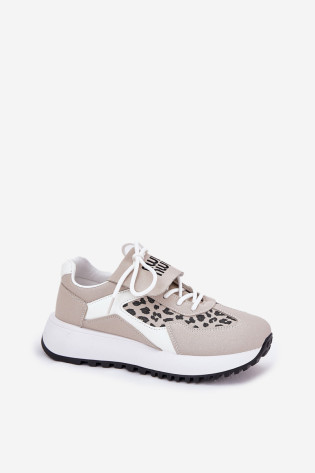Sportiniai bateliai, moteriški sportbačiai ant platformos Leopard White-Beige Pumbes 2