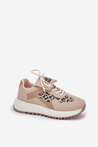 Sportiniai batai Sportiniai bateliai Moterims ant platformos Leopard Beige Pumbes 2