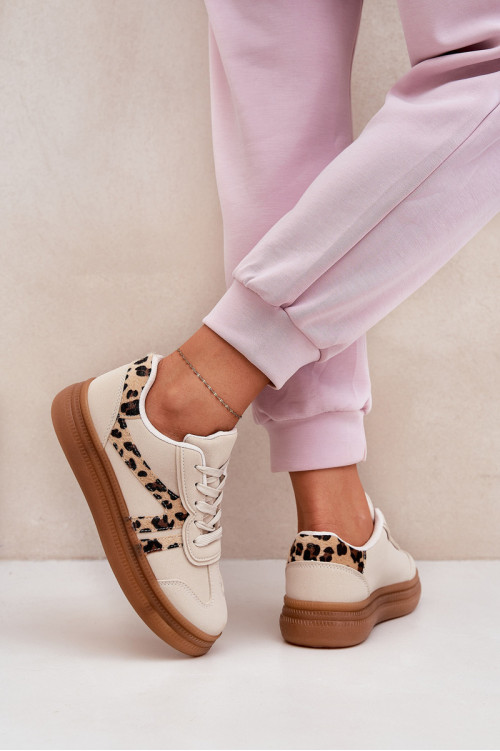 Moteriški sportbačiai ant platformos Leopard Beige Totter