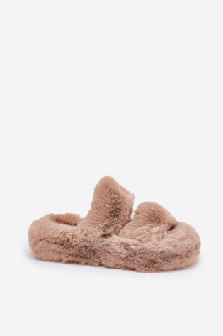 Moteriškos kailinės šlepetės ant platformos Khaki Talfedi 2
