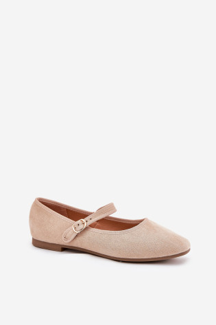 Balerinos su dirželiu ir sagtimi Eco Suede Beige Vikilora 2
