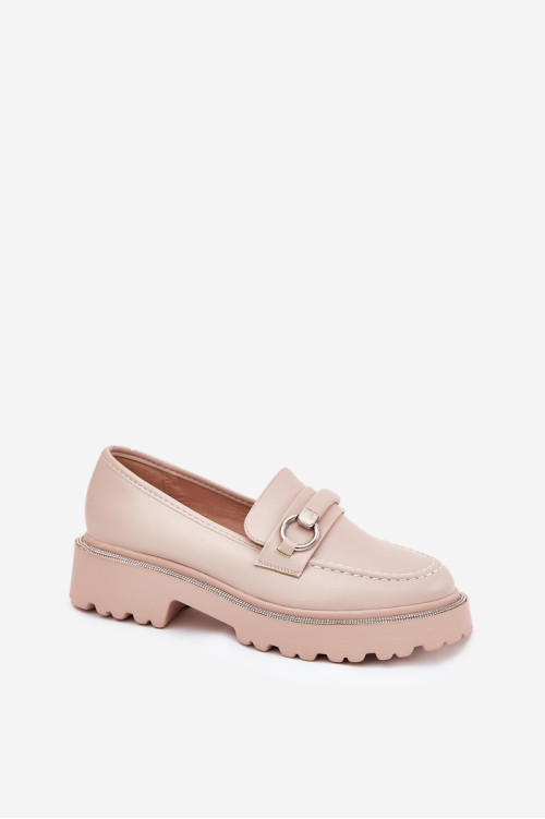 Moteriški mokasinai, dekoruoti cirkonio smėlio spalvos patina