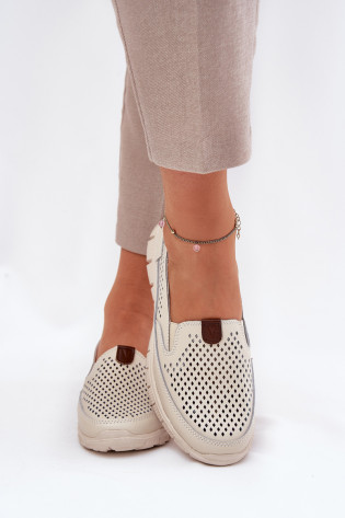 Ažūrinės balerinos, pagamintos iš natūralios odos Vinceza 95336 Beige