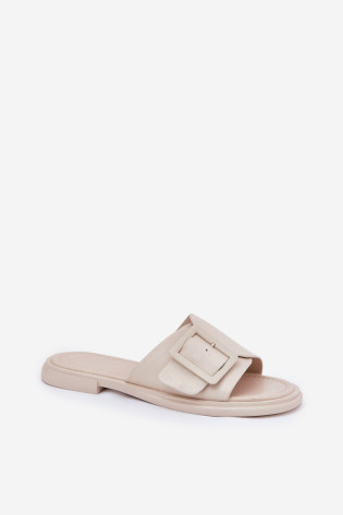 Moteriškos odinės šlepetės su sagtimi D&A SJ2302-01 smėlio spalvos 2