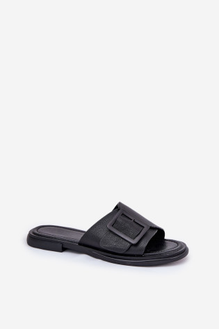 Odiniai moteriški šlepetės su sagtimi D&A SJ2302-01 juoda 2