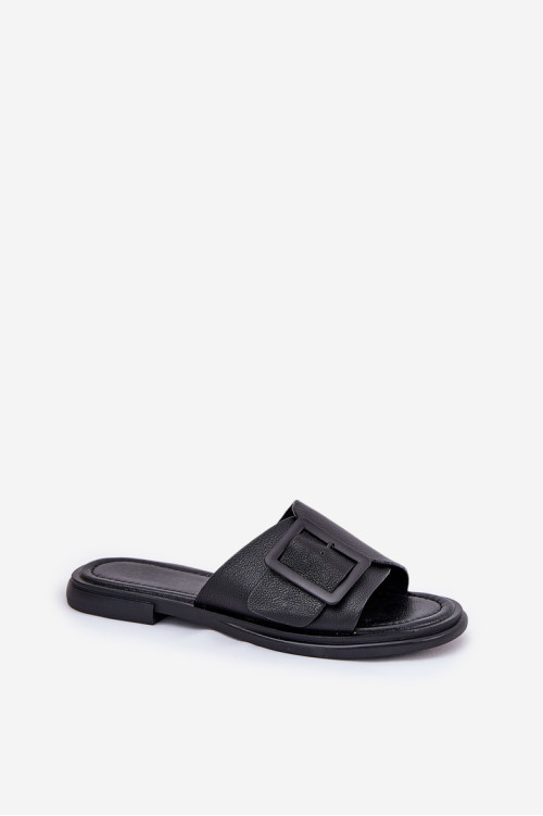 Odiniai moteriški šlepetės su sagtimi D&A SJ2302-01 juoda