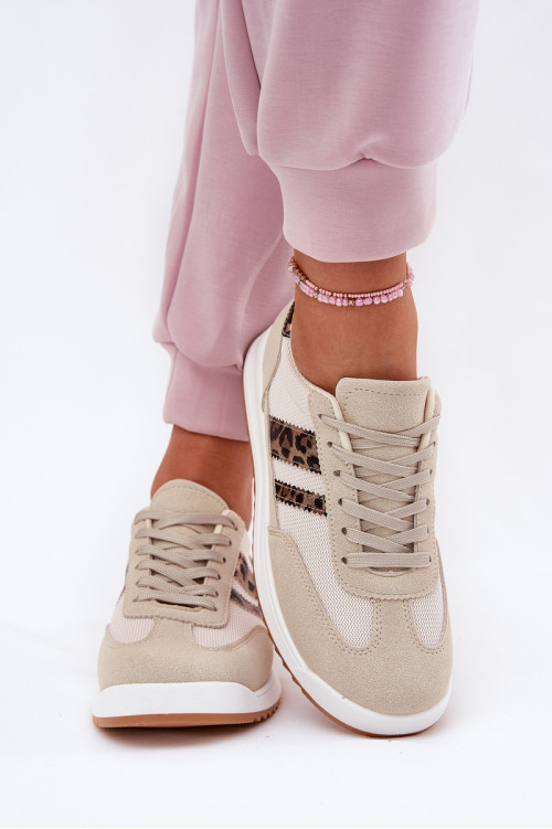 Moteriški sportbačiai, pagaminti iš Eco Suede Leopard Beige Marinils