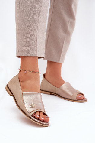 Odinė elegantiška atviro piršto balerinos Zazoo 1865 Beige