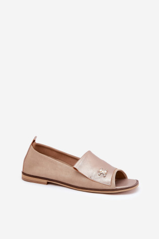 Odinė elegantiška atviro piršto balerinos Zazoo 1865 Beige 2
