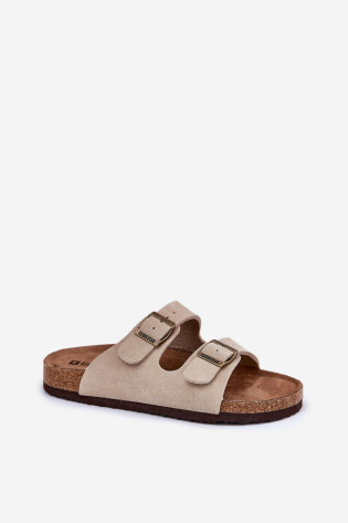 Zomšinės moteriškos šlepetės su sagtimis Big Star RR274A391 Beige 2