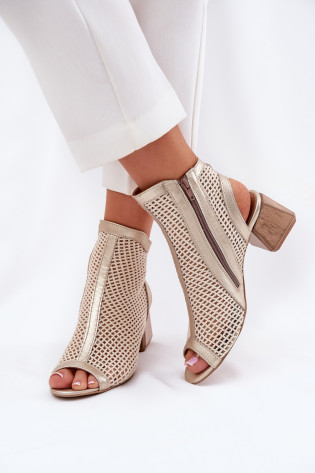 Moteriški odiniai kulkšnies batai atviru kulnu Maciejka 06899-25 Gold-Beige
