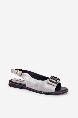 Plokšti sandalai su puošmena Eco Leather Silver Lilria 2