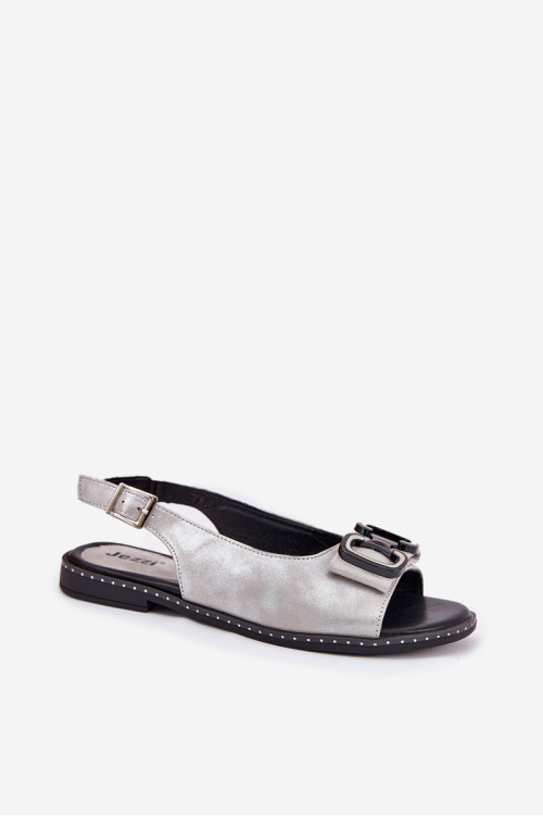 Plokšti sandalai su puošmena Eco Leather Silver Lilria