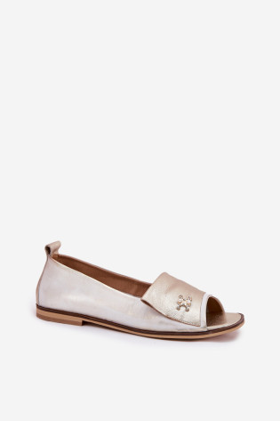 Zazoo 1865 Leather Elegant Open Toe Balerinos Gold Rubbed 2