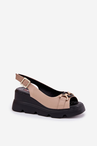 Moteriški odiniai sandalai ant pleišto ir platformos su puošmena Artiker 56C2209 Beige 2
