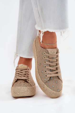 Raštuoti moteriški sportbačiai ant platformos su Braid Lee Cooper LCW-25-08-3646L Khaki