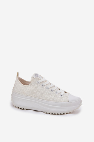 Moteriški sportbačiai su siuvinėjimu ant platformos Lee Cooper LCW-25-31-3465L balti 2