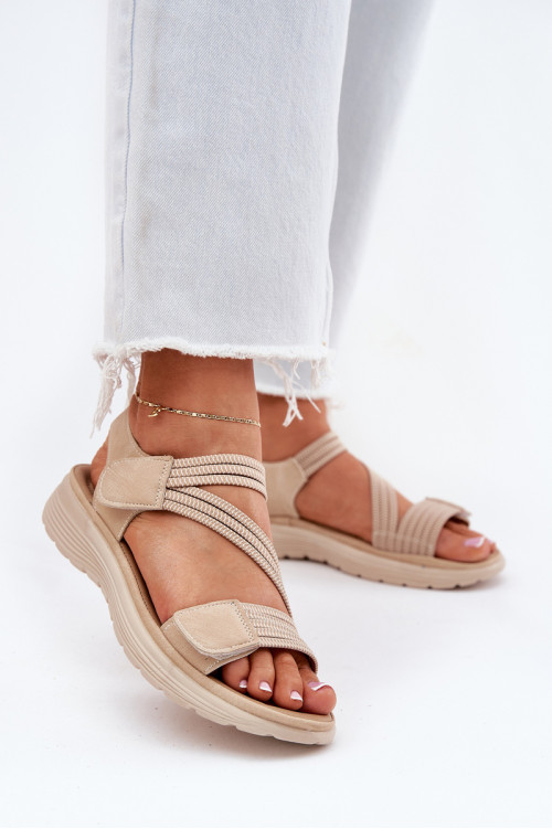 Moteriški patogūs Velcro sandalai Beige Hallriva