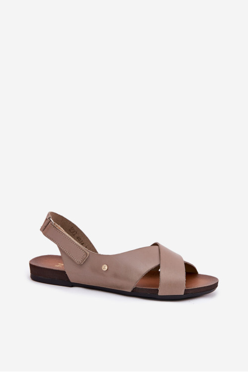 Zazoo 40141 Tamsiai smėlio spalvos Velcro odiniai sandalai