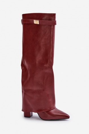 Moteriški ekologiškos odos aulinukai su užlenktu viršutiniu sluoksniu ir blokiniu kulnu, bordo spalvos „Avamora“