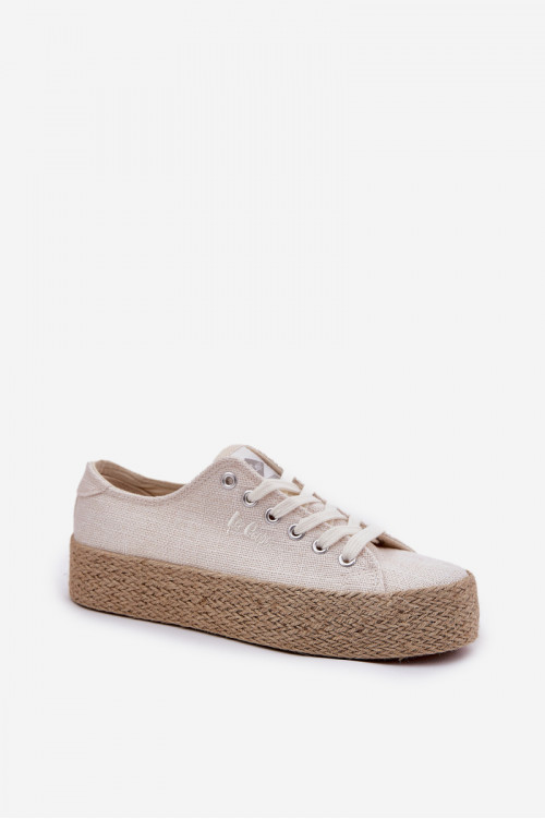 Lee Cooper LCW-25-02-3284 moteriški sportbačiai su platforma ir austimis, šviesiai smėlio spalvos