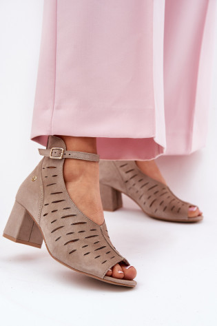Maciejka 06893-10 moteriški zomšiniai aulinukai su kulnu, tamsiai smėlio spalvos