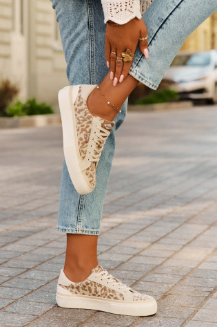 Lee Cooper moteriški leopardo rašto sportbačiai žemapadžiai LCW-25-02-3330L smėlio spalvos