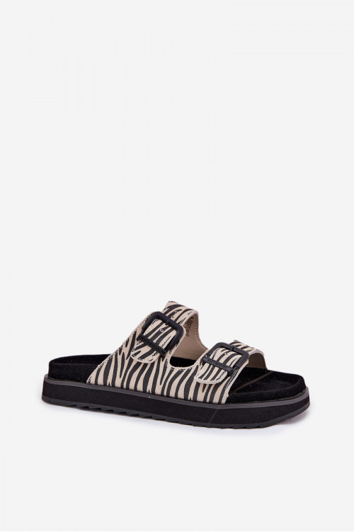 D.Franklin DFSH405002 Zebra Suede moteriškos šlepetės su sagtimi