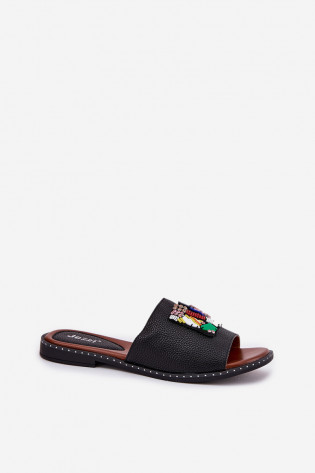 Moteriškos plokščios basutės su papuošimais, juodos Clelione 2