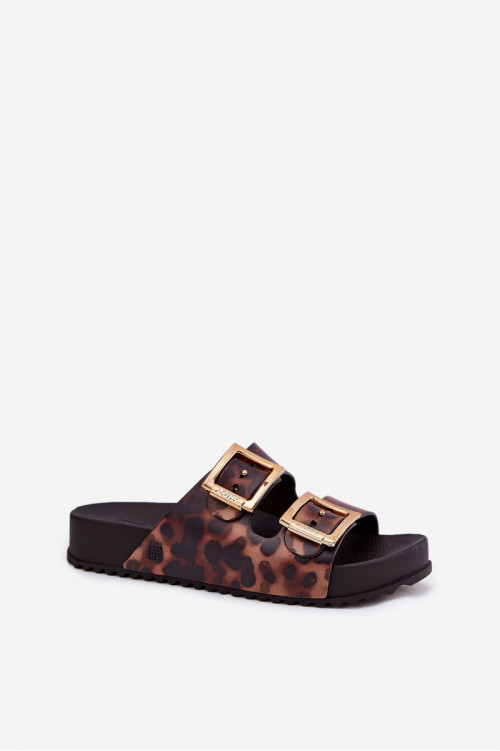 Kvapios moteriškos leopardo rašto sagtimi užsegamos šlepetės ZAXY RR285059 rudos spalvos