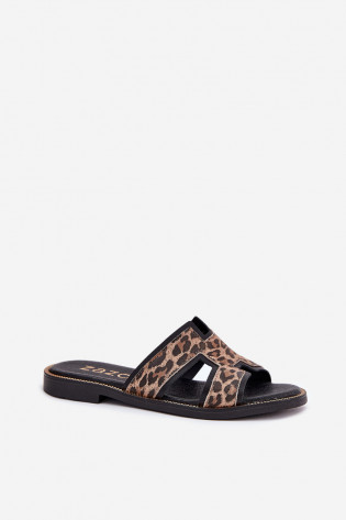 „Zazoo 40383“ leopardo rašto odinės plokščios basutės, juodos 2