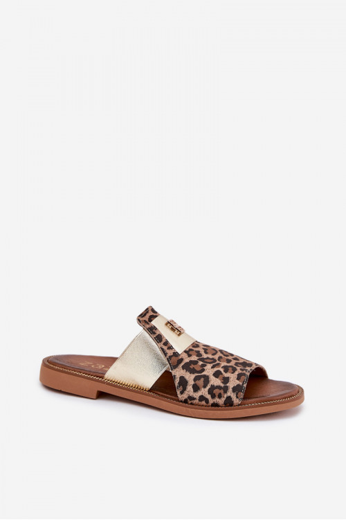 Elegantiškos plokščios odos šlepetės „Zazoo 40423“ leopardo rašto