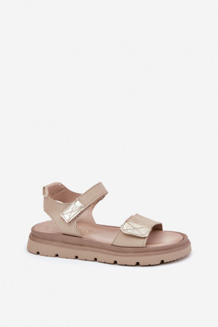 Zazoo 40443 smėlio spalvos moteriški odiniai platforminiai sandalai 2