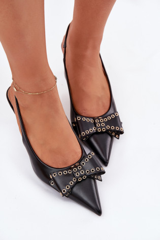 Juodi „Folesca“ stiletto bateliai su kaspinu