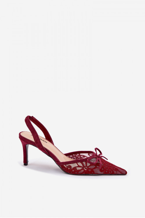Burgundiški „Annivirae“ nėriniuoti aukštakulniai su slingback dirželiu