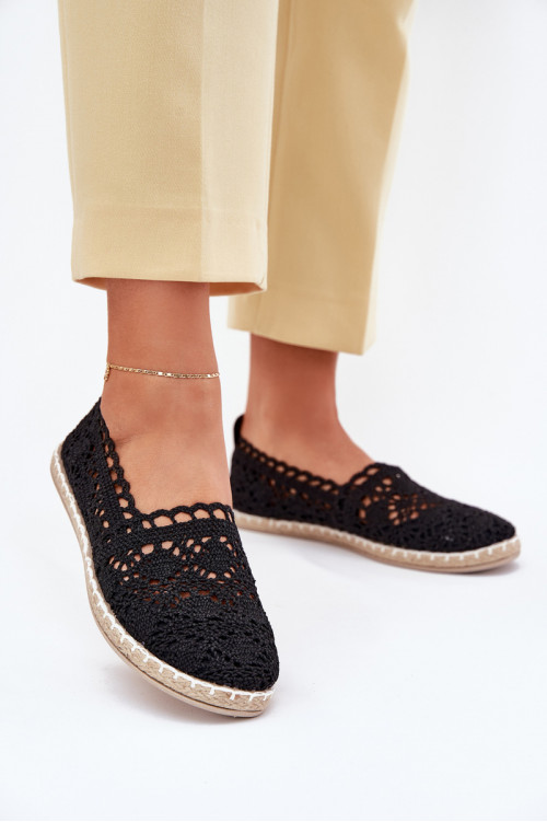 Juodos Adelira moteriškos nėriniuotos espadrilės