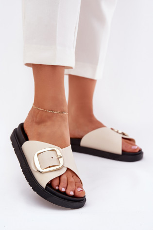 Jovira smėlio spalvos moteriškos platforminės basutės su auksine sagtimi