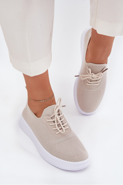„Kalyra“ smėlio spalvos moteriški užmaunami platforminiai sportbačiai iš audinio