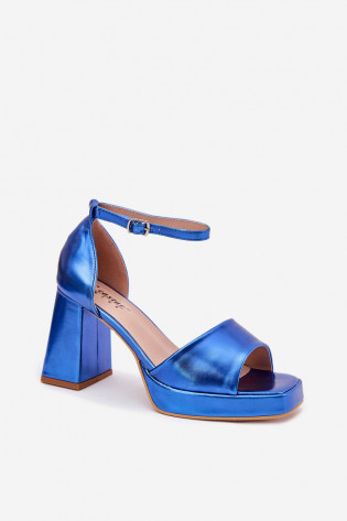 Marila mėlynos lakuotos odos moteriškos basutės su kulnais 2